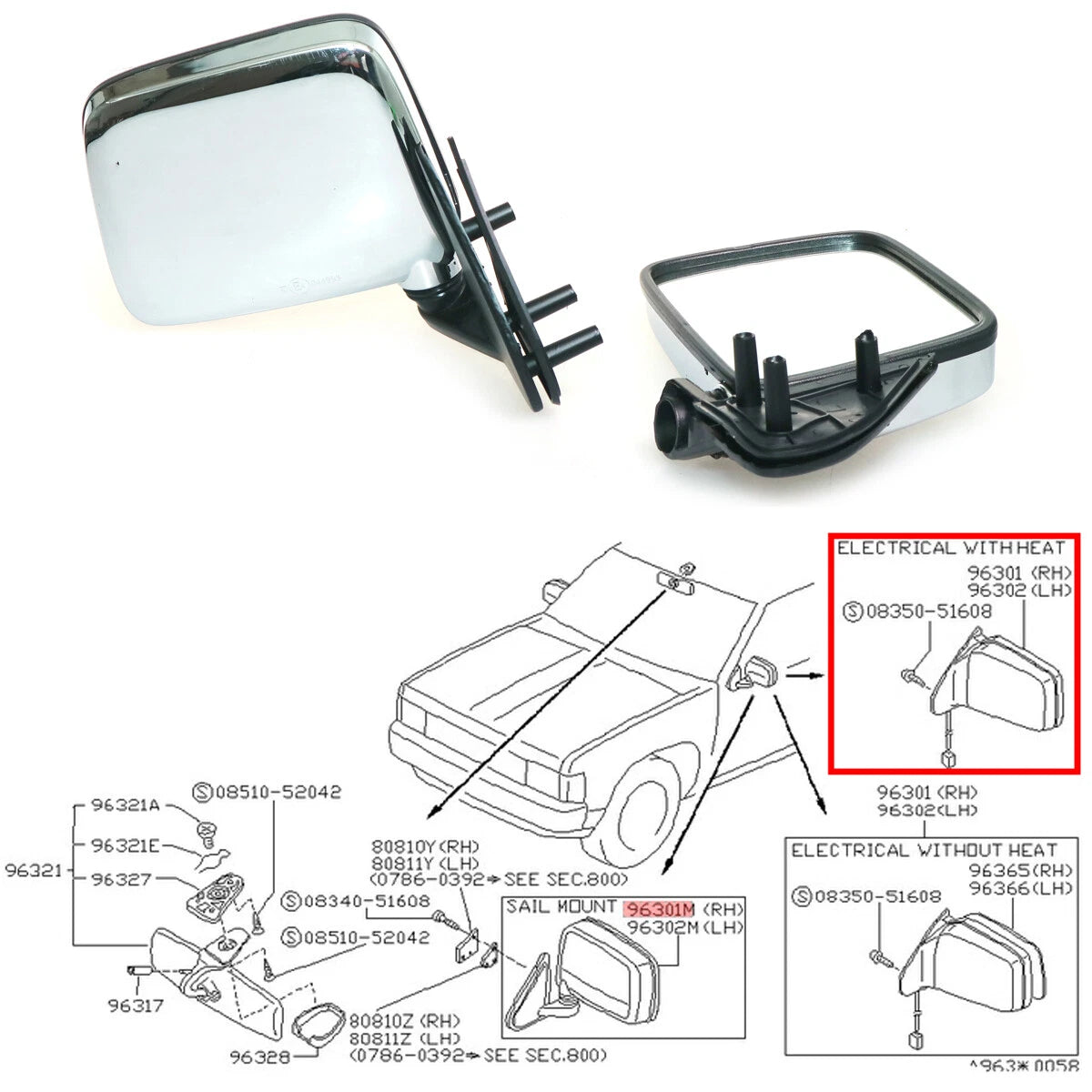 Chrome Door Mirror Set for Nissan Navara D21 Pathfinder 1985-1997