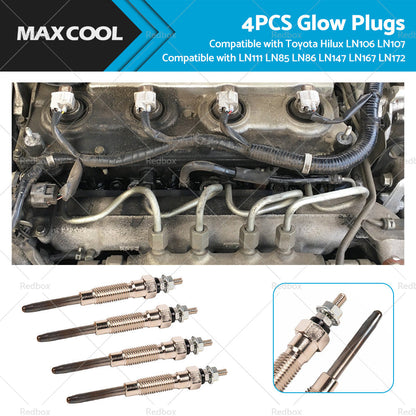 4x Glow Plug Suitable For Toyota Hilux LN106 LN107 LN111 LN85 LN86 LN147 LN167-0