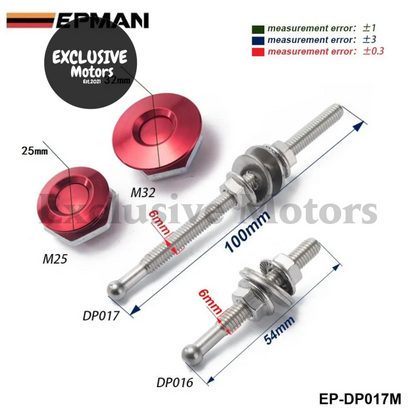 1.25’’ Universal Jdm Push Button Billet Hood Pins Lock Clip Kit