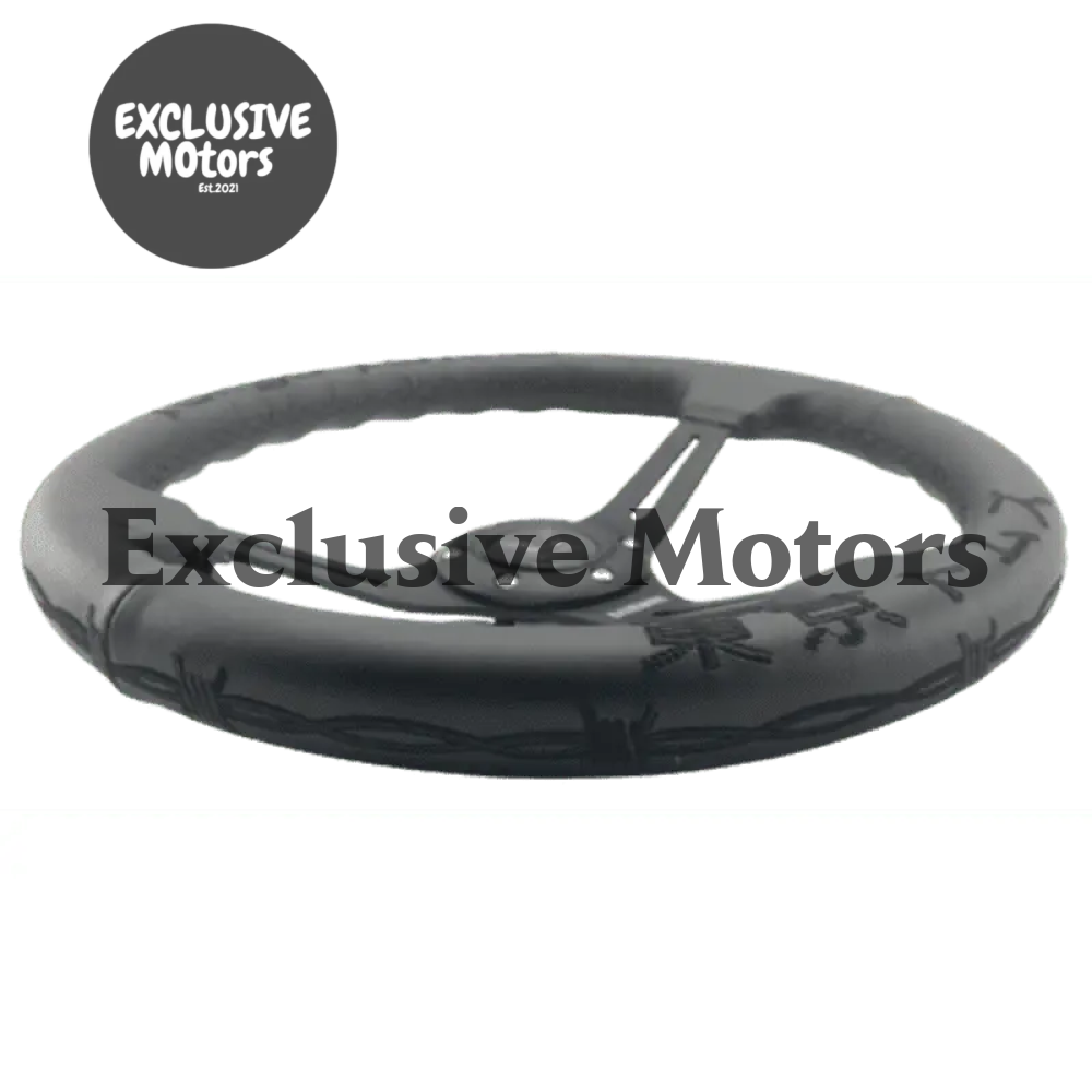 14" (350mm) The Original "BARBWIRE" Leather Steering Wheel - Black Stitching