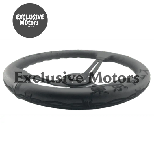 14" (350mm) The Original "BARBWIRE" Leather Steering Wheel - Black Stitching