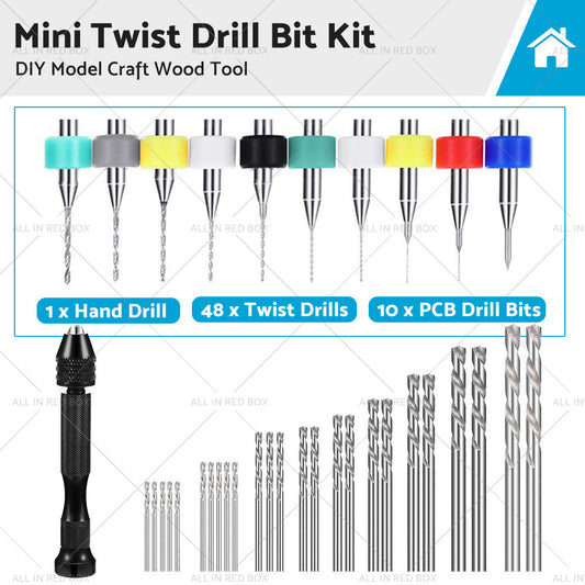 59Pcs Mini Twist Drill Bits Micro Hand Drilling Set DIY Model Craft Wood Tool-0