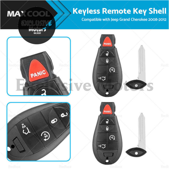 2 x Keyless Key Fob for Jeep Grand Cherokee (2008-2012)