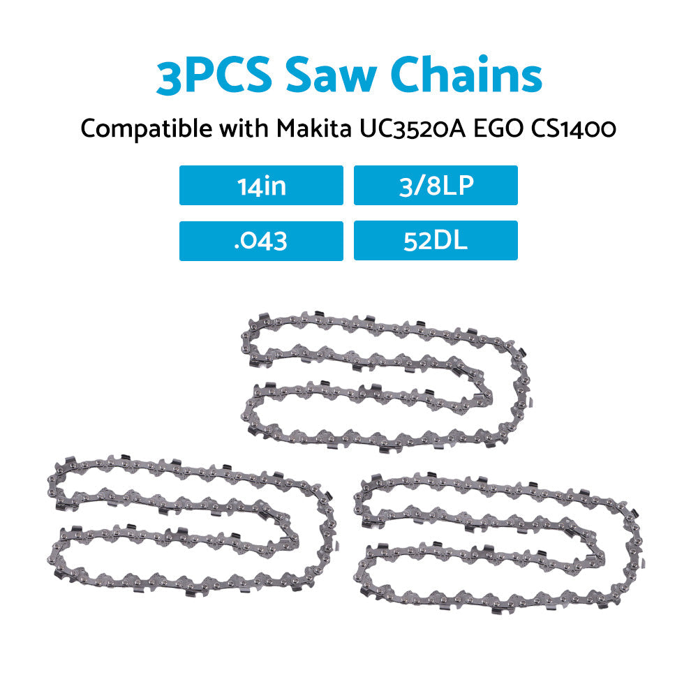3PCS Chainsaw Chain 14inch 52DL 3 8LP. 043 Suitable for MAKITA UC3520A EGO CS1400-1