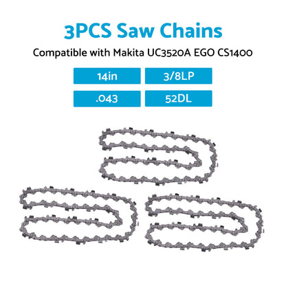 3PCS Chainsaw Chain 14inch 52DL 3 8LP. 043 Suitable for MAKITA UC3520A EGO CS1400-1