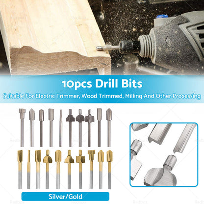 Set of 10 3mm Titanium Mini Hss Router Bit Trimmer Shank Electric Trimmer Tool-1