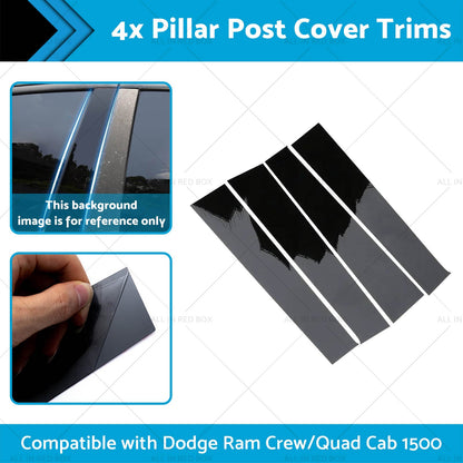 4x Black Pillar Post Cover Trims Suitablefor Dodge Ram Crew or Quad Cab 1500 09-18-1