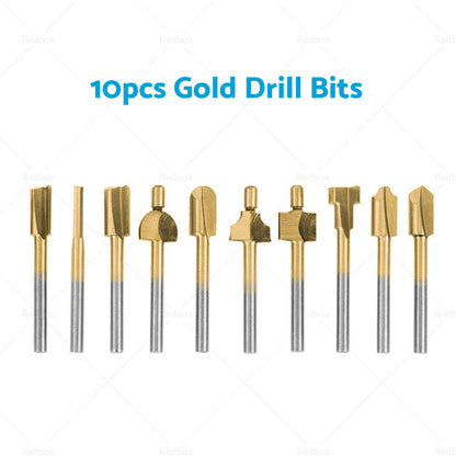 Set of 10 3mm Titanium Mini Hss Router Bit Trimmer Shank Electric Trimmer Tool-6