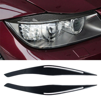 Carbon Fiber Headlight Eyebrow Eyelids Cover Trim Fits BMW E90 E91 328i 335i-2