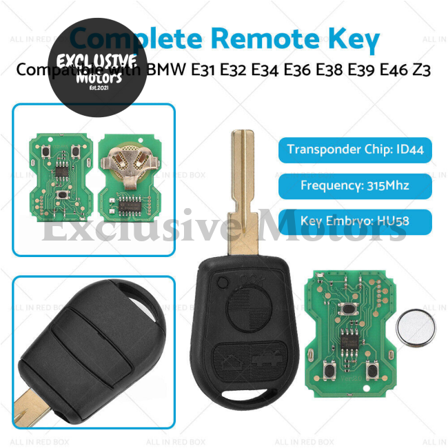 3 Button Remote Key for BMW E31, E32, E34, E36, E38,  (1989-2006)