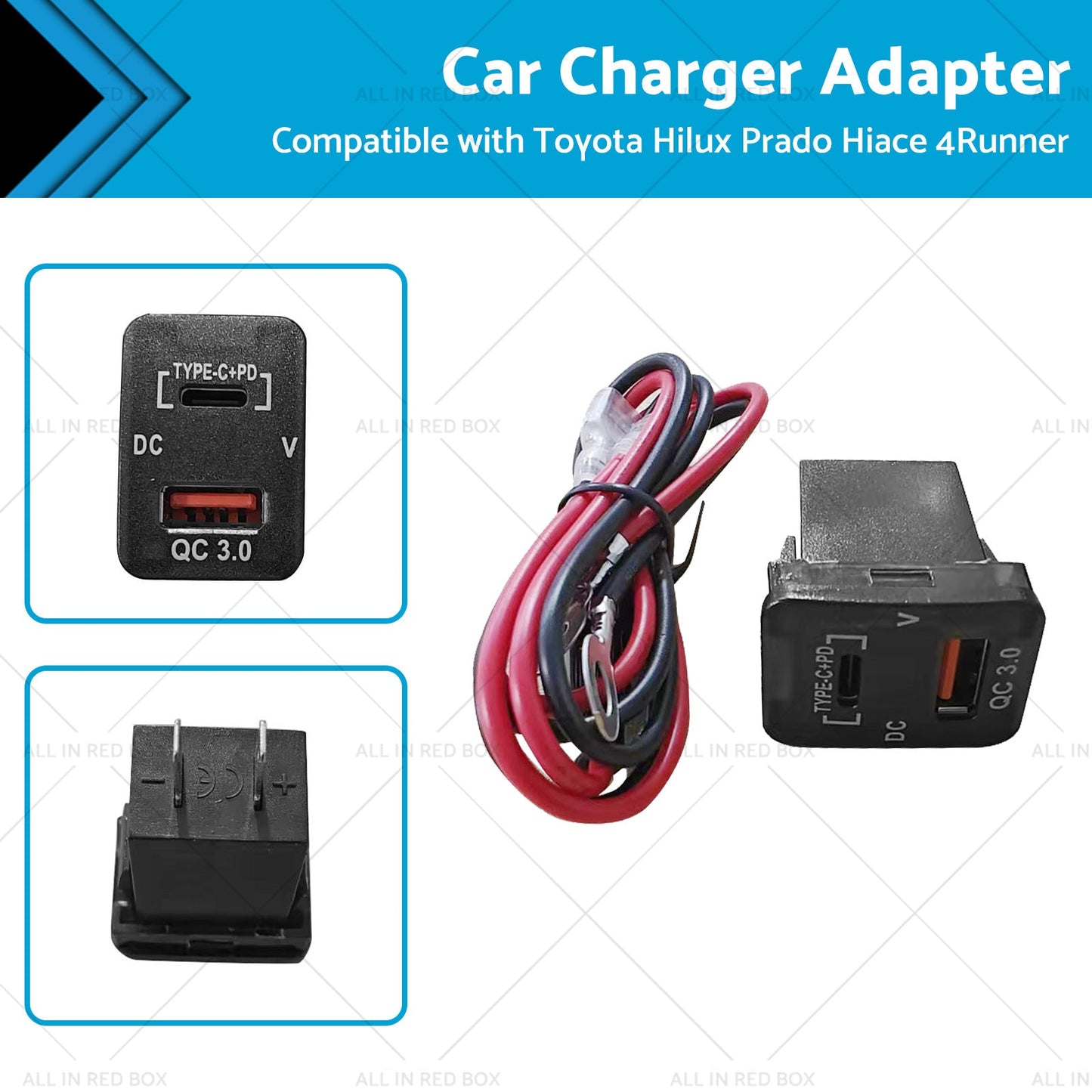 TYPE C  VOLT  QC 3. 0 USB CHARGER Suitable for Toyota Hilux Prado BLUE LED 12v-0