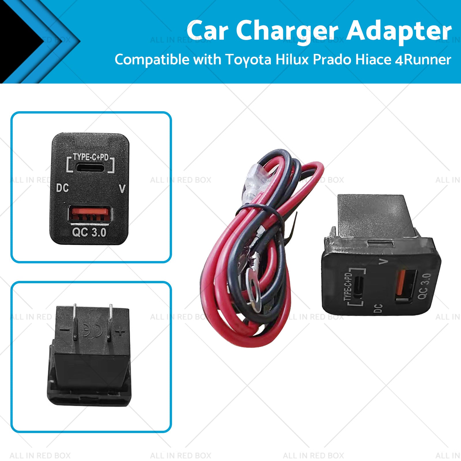 TYPE C  VOLT  QC 3. 0 USB CHARGER Suitable for Toyota Hilux Prado BLUE LED 12v-0