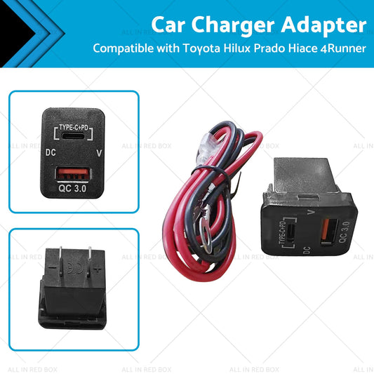 TYPE C  VOLT  QC 3. 0 USB CHARGER Suitable for Toyota Hilux Prado BLUE LED 12v-0