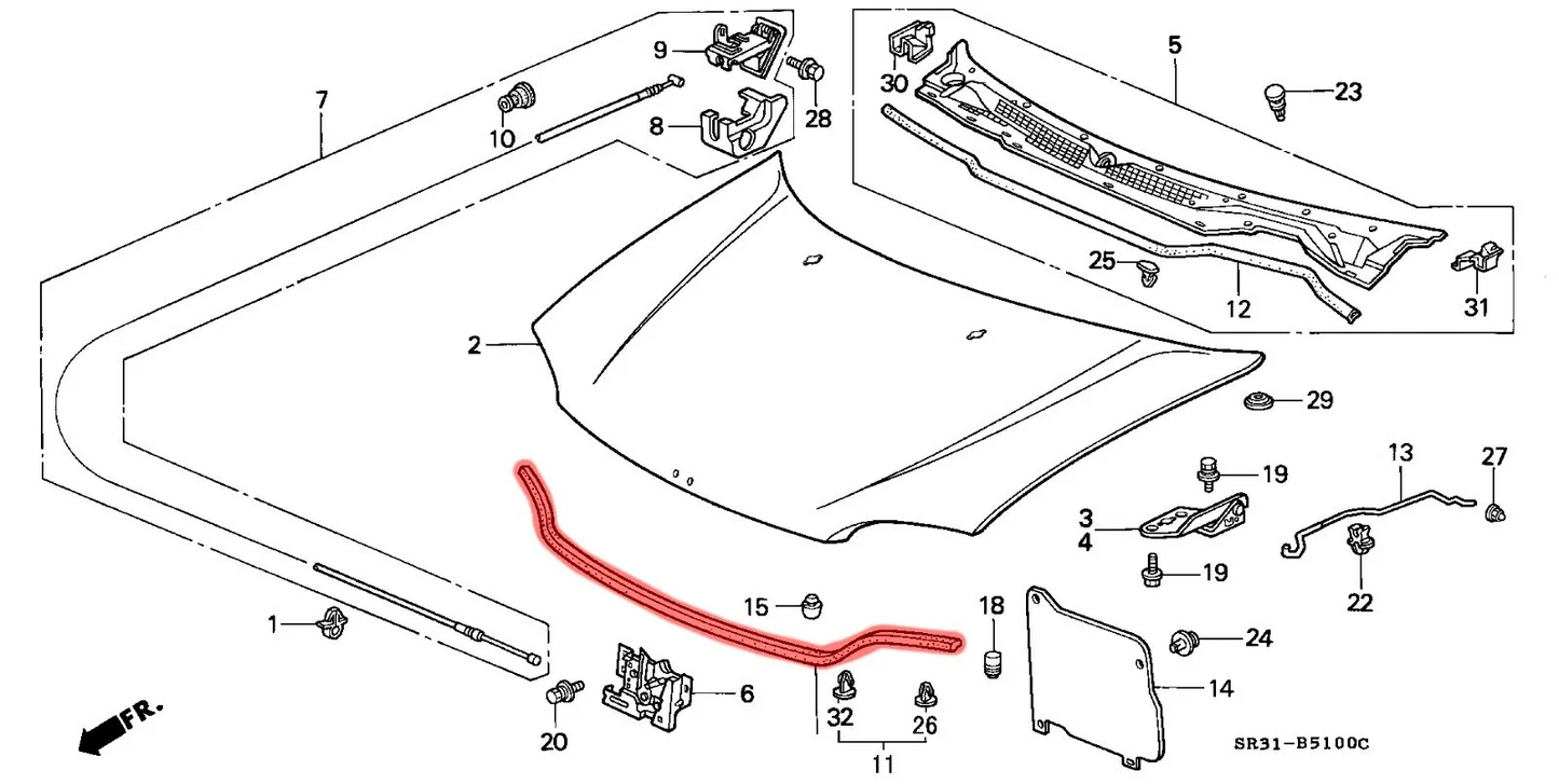 Bonnet Rubber Seal for Honda Civic EG EH EJ 1992-1995