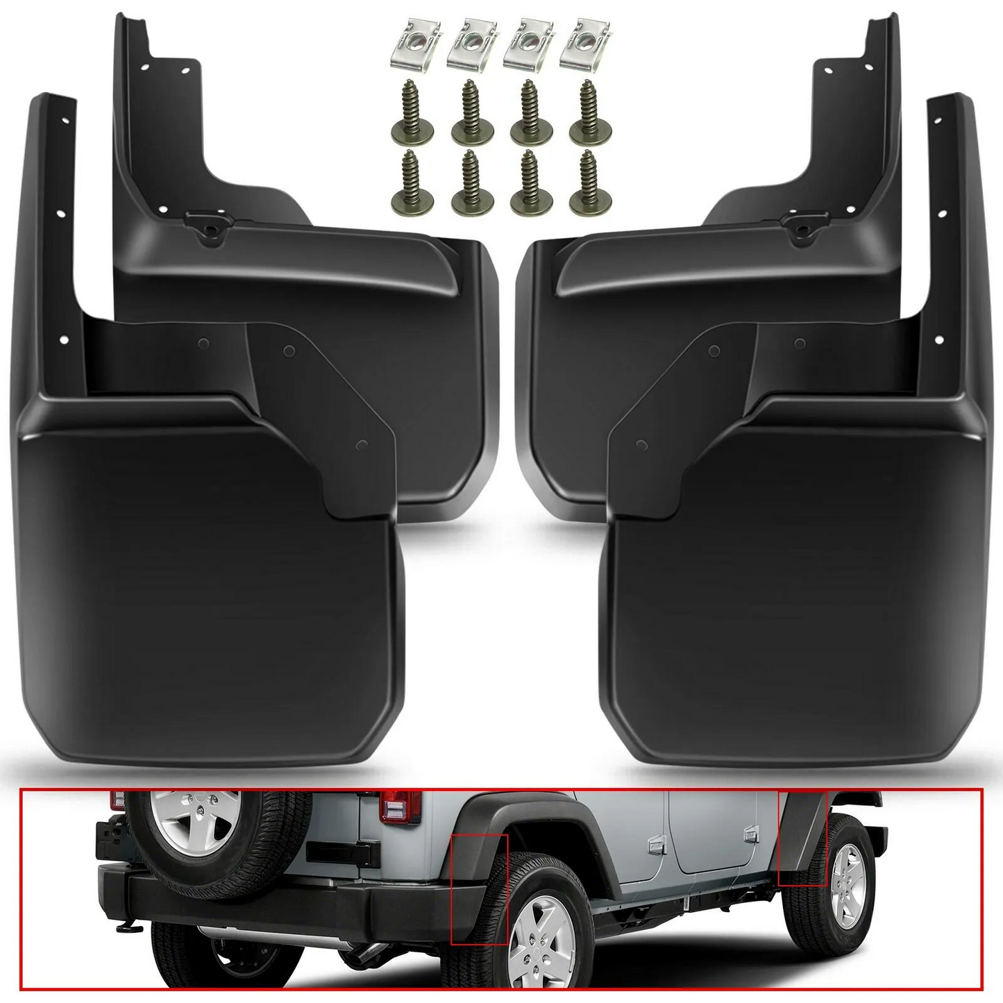 4x Mudflaps for Jeep Wrangler JK 2007-2016