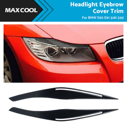 Carbon Fiber Headlight Eyebrow Eyelids Cover Trim Fits BMW E90 E91 328i 335i-1