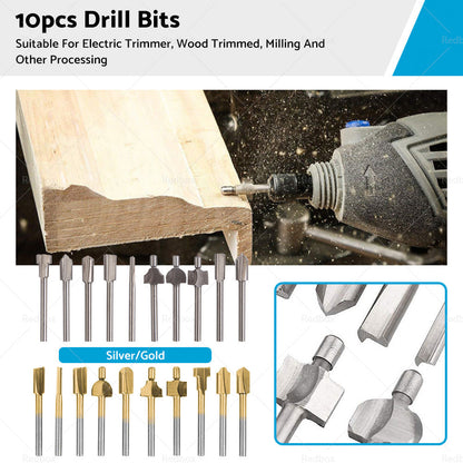 Set of 10 3mm Titanium Mini Hss Router Bit Trimmer Shank Electric Trimmer Tool-0