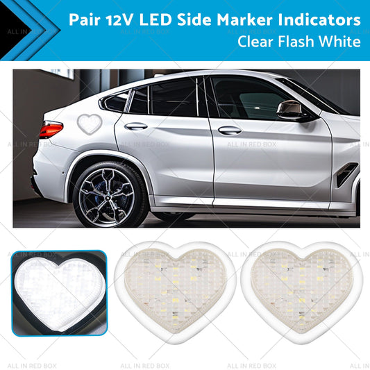 12V LED Side Marker Indicators Clear Flash White for Heart Pair