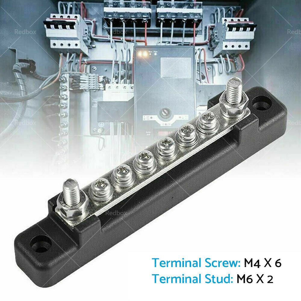 1 Red  and  1 black Bus Bar Power Distribution Terminal Block 6 Way 12V 150A Rated-3