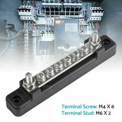 1 Red  and  1 black Bus Bar Power Distribution Terminal Block 6 Way 12V 150A Rated-3