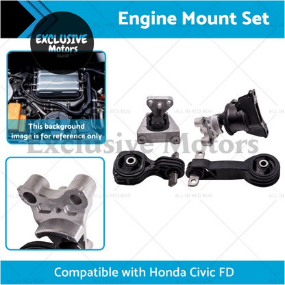 4 Engine Mount Set for Honda Civic FD 1.8L (2006-2012) Left + Right + Upper