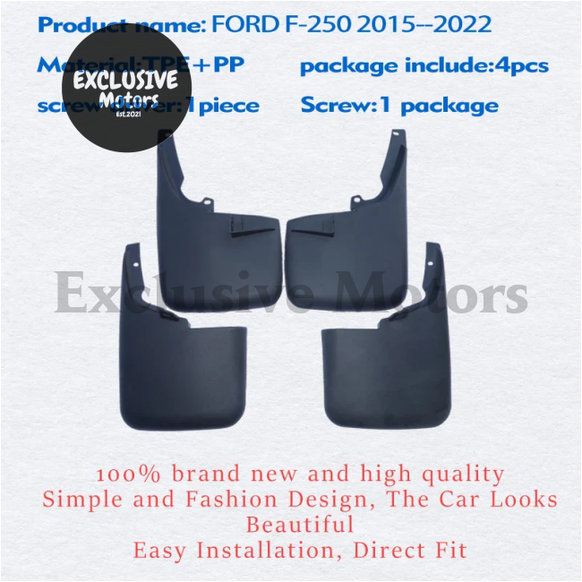 4-Piece Mudguard Set For Ford F-250 (F250) - Front And Rear Mud Flaps