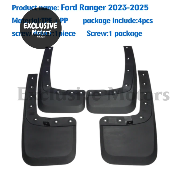 4-Piece Mudguard Set For Ford Ranger (2023-2025) - Front And Rear Mud Flaps