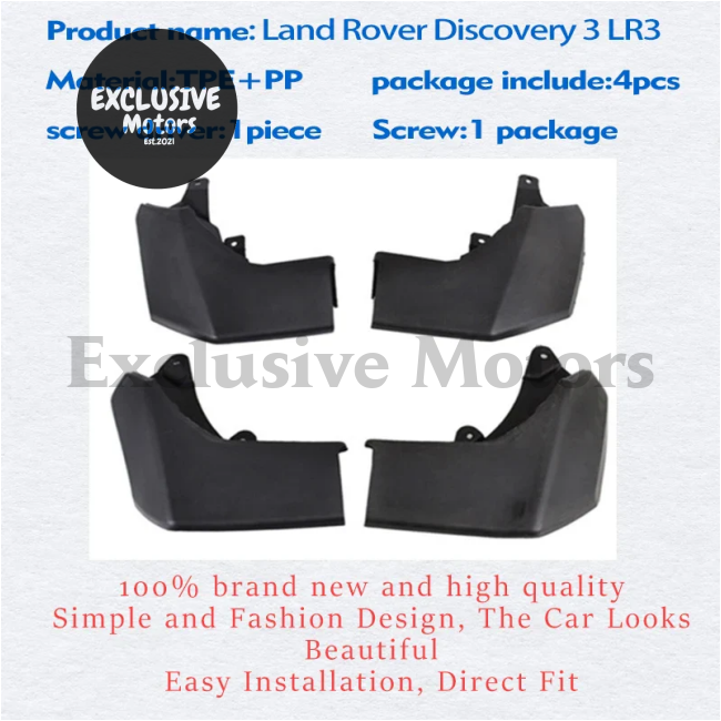 4-Piece Mudguard Set For Land Rover Discovery 3 (Lr3) - Front And Rear Mud Flaps