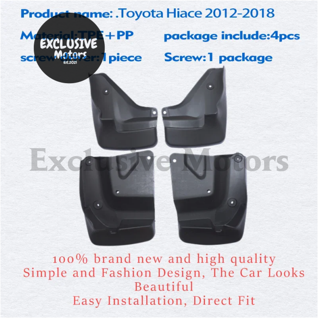 4-Piece Mudguard Set For Toyota Hiace (2012-2018) - Front And Rear Mud Flaps