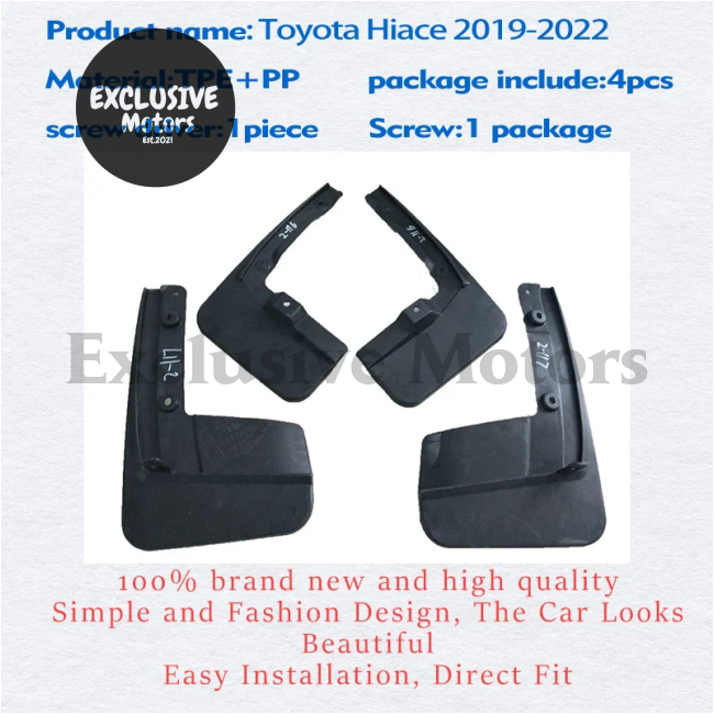 4-Piece Mudguard Set For Toyota Hiace (2019-2022) - Front And Rear Mud Flaps