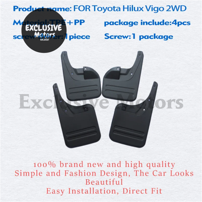 4-Piece Mudguard Set For Toyota Hilux Vigo (2Wd & 4Wd 2005-2014) - Front And Rear Mud Flaps