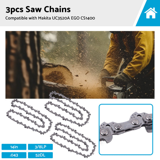 3PCS Chainsaw Chain 14inch 52DL 3 8LP. 043 Suitable for MAKITA UC3520A EGO CS1400-0