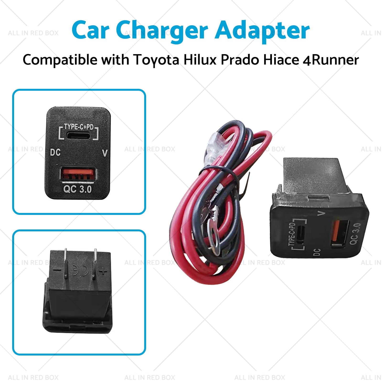 TYPE C  VOLT  QC 3. 0 USB CHARGER Suitable for Toyota Hilux Prado BLUE LED 12v-2