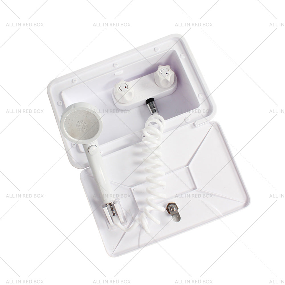 1 Set External RV Caravan Shower Box Exterior Faucet Camper Trailer Boat White-3