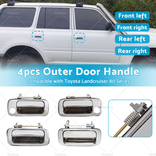 4X Chrome FRONT REAR OUTER Door Handle Suitable For Toyota Landcruiser 80 Series-0