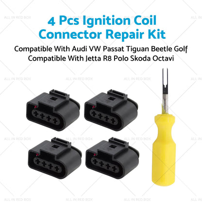 4x Ignition Coil Connector Repair Kit 4Way Female Suitable for Audi VW 4B0973724-3