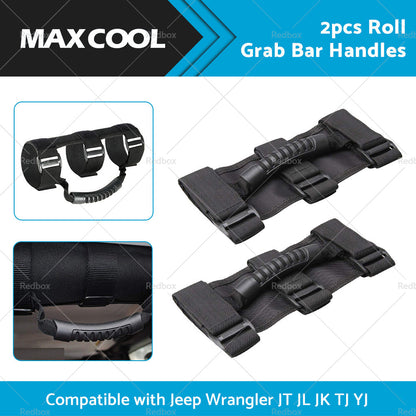 2PCS Off Road Roll Grab Bar Handles Suitable for Jeep Wrangler JT JL JK TJ Black-2