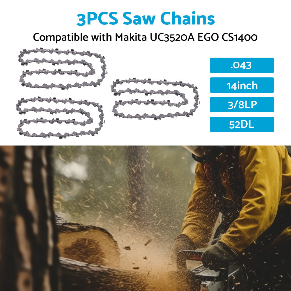 3PCS Chainsaw Chain 14inch 52DL 3 8LP. 043 Suitable for MAKITA UC3520A EGO CS1400-2