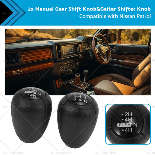 2PCS 5-Speed Push Gear Shift Knob and Transfer Case Konb Suitable for Nissan Patrol-0