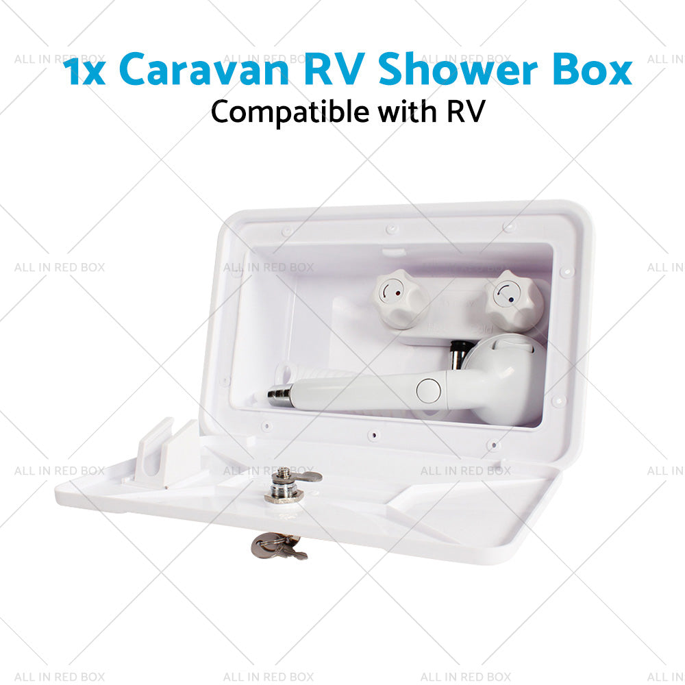 1 Set External RV Caravan Shower Box Exterior Faucet Camper Trailer Boat White-1