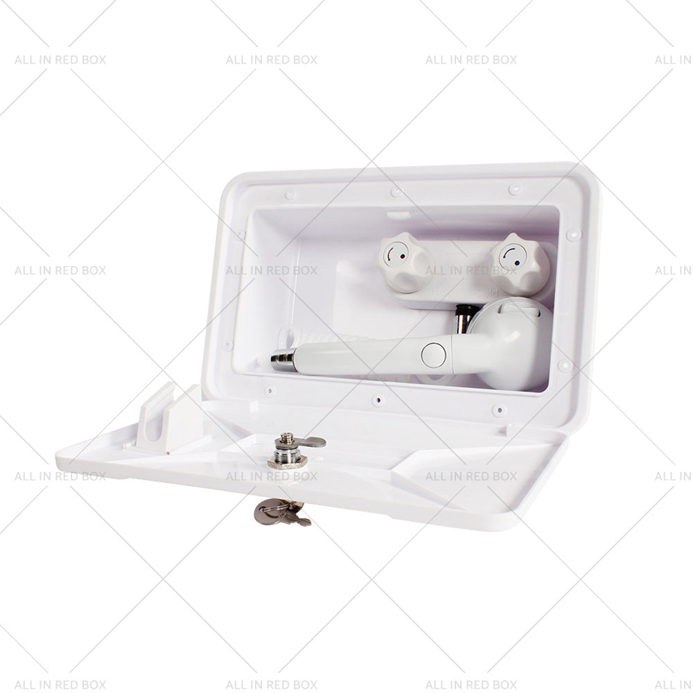 1 Set External RV Caravan Shower Box Exterior Faucet Camper Trailer Boat White-2