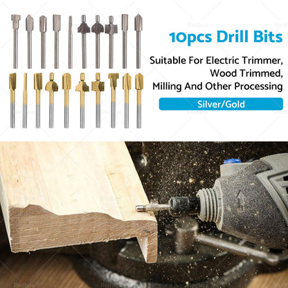 Set of 10 3mm Titanium Mini Hss Router Bit Trimmer Shank Electric Trimmer Tool-3