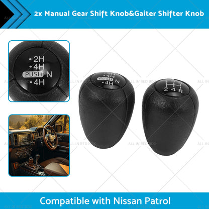 2PCS 5-Speed Push Gear Shift Knob and Transfer Case Konb Suitable for Nissan Patrol-1