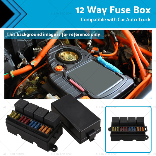 12 Way Blade Fuse Box 4-Relay Holder for Car Auto Truck 12V 40A