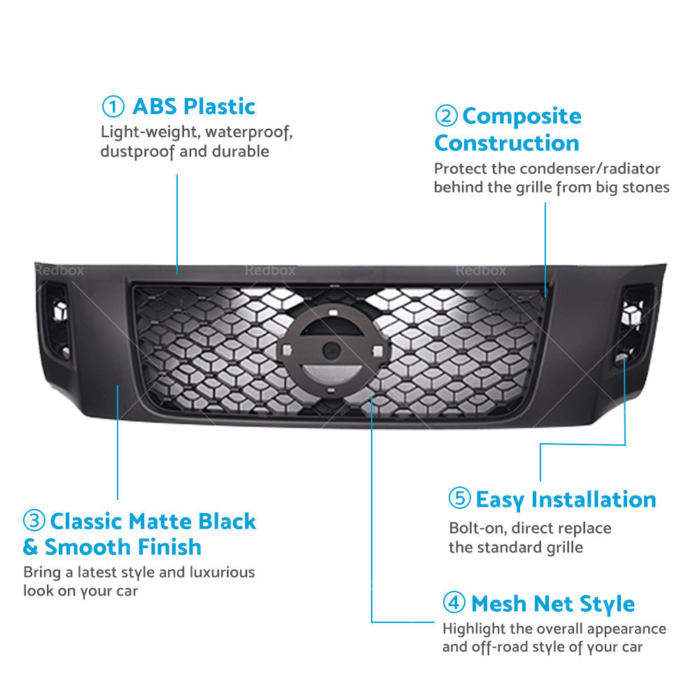 Front Grill Matte Black Bumper Bar Grille for Nissan Navara NP300 D23 2015-2019-3