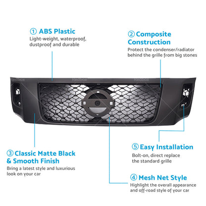Front Grill Matte Black Bumper Bar Grille for Nissan Navara NP300 D23 2015-2019-3
