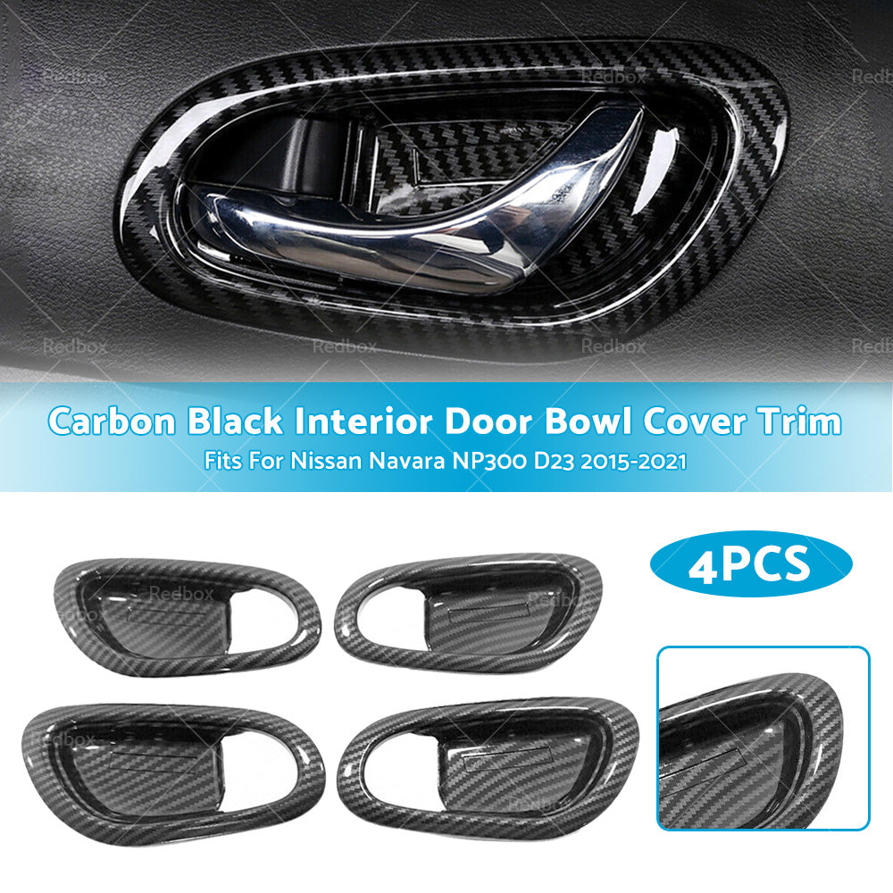 Carbon Black Interior Door Bowl Cover Trim Fit For Nissan Navara NP300 2015-2021-2