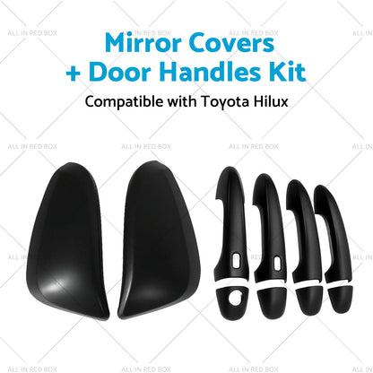 Black Mirror Covers  Door Handles Kit Suitable for Toyota Hilux 2015 - 2023-3