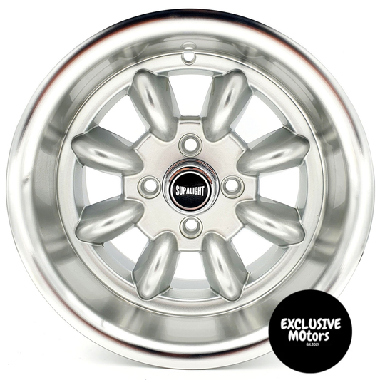 12x6 Superlite Black Wheels with Polished Edge, ET Offset, Classic Mini