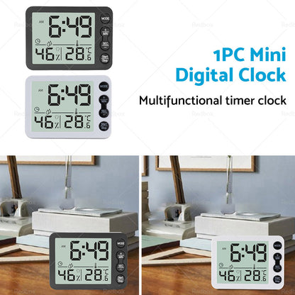 Small Mini Digital Clock Temperature 鈩 Alarm Travel LCD LED Battery Black White-2